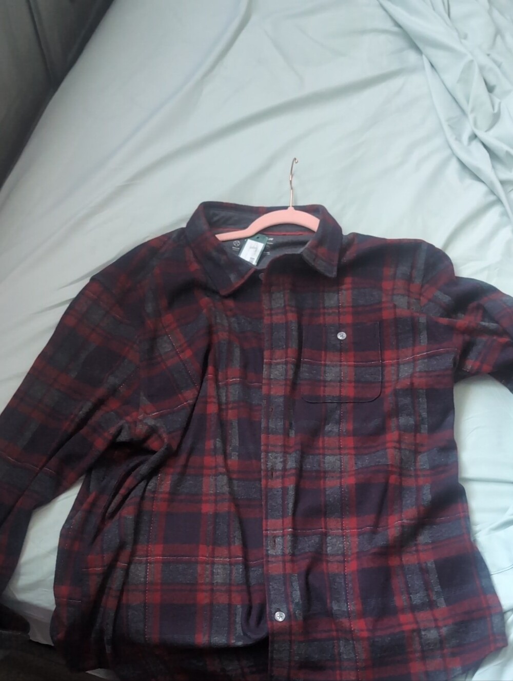 Men's Red and Black Plaid Button-Down Shirt